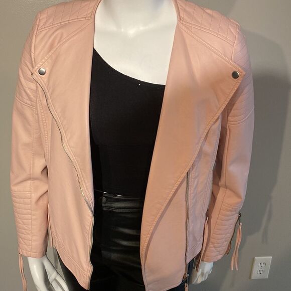 Womens Simply Styled Large Light Pink Blush Faux Leather Jacket - Size Large - Picture 5 of 13